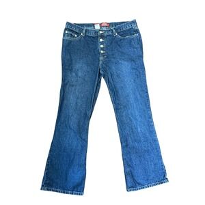 Y2K Zena Jeans Womens 14 Dark Wash Button Fly Flare Leg High Rise Denim Blue VTG